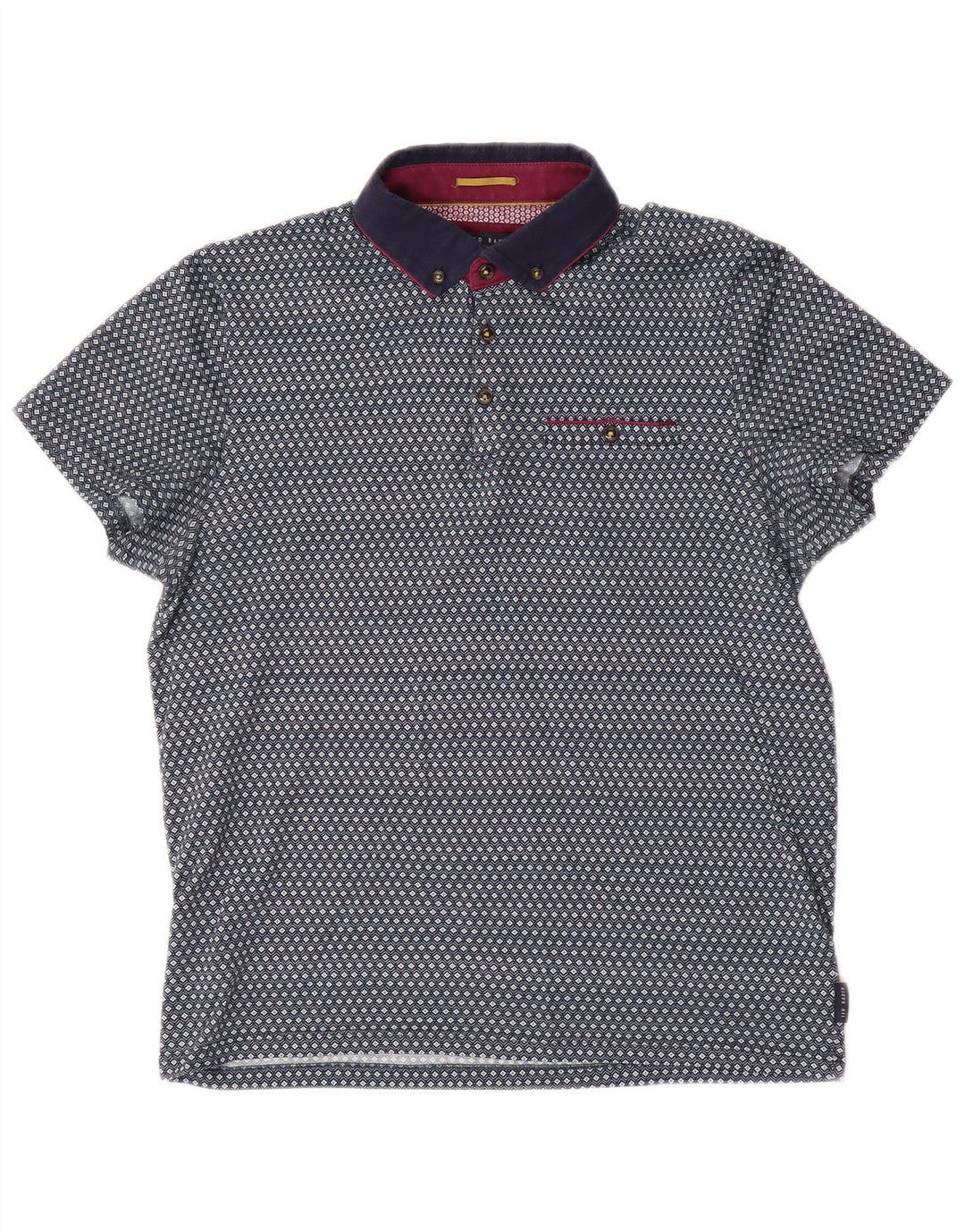 Ted Baker Herren-Poloshirt, Größe 3, mittelblaue geometrische Baumwolle