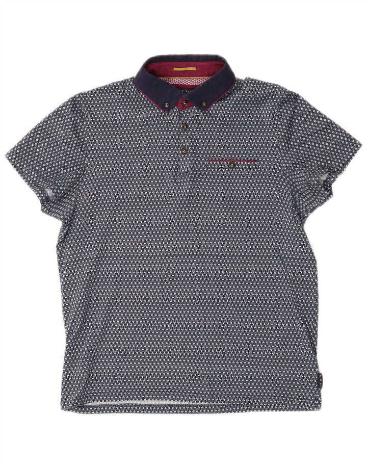 Ted Baker Herren-Poloshirt, Größe 3, mittelblaue geometrische Baumwolle