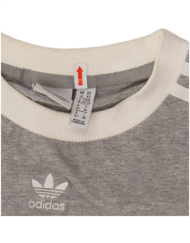 ADIDAS Damen Top Langarm UK 6 XS Grau gefleckte Baumwolle