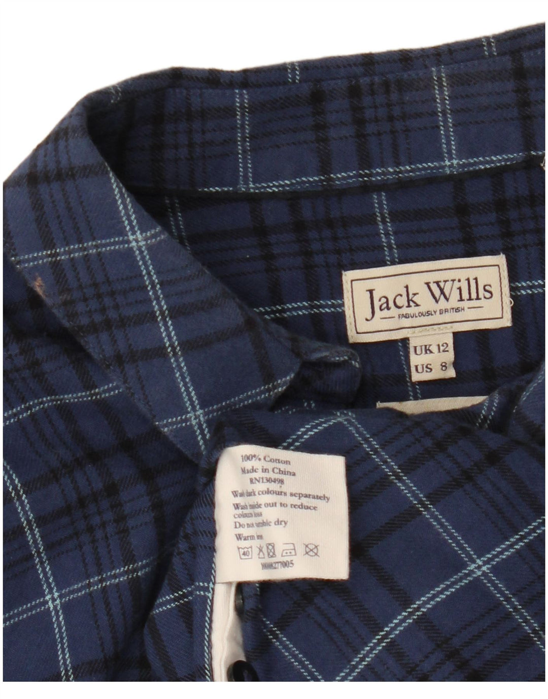 JACK WILLS Flanellhemd für Damen, UK 12, mittelblau, kariert, Baumwolle