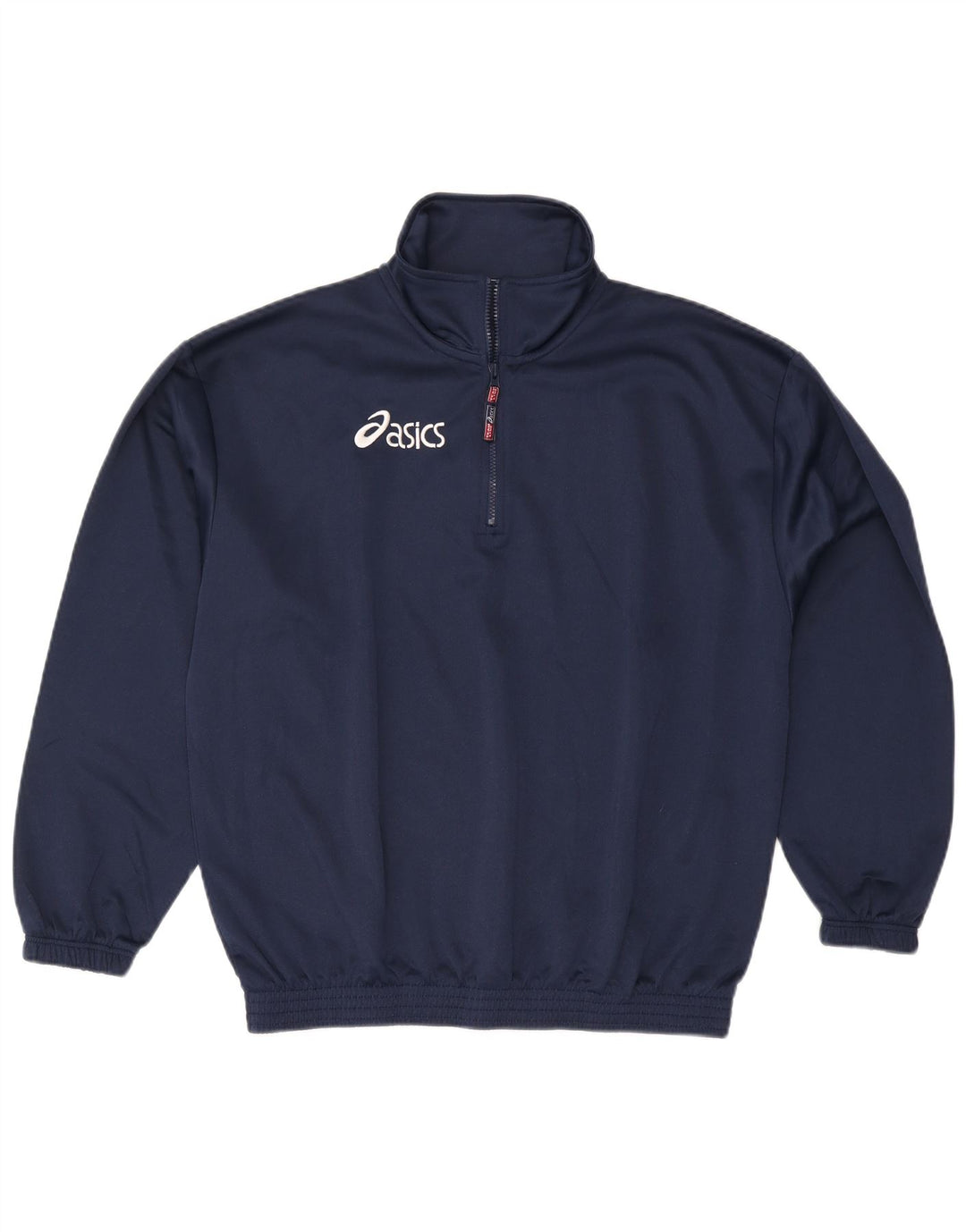 Asics Herren-Sweatshirt mit Reißverschluss am Hals, groß, marineblaues Polyester