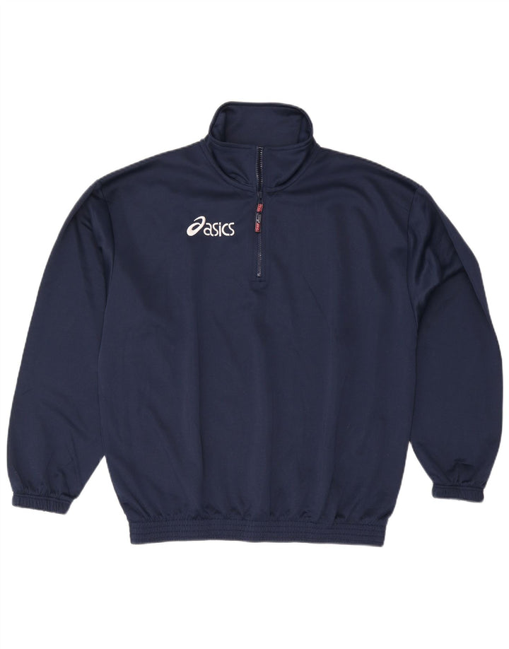 Asics Herren-Sweatshirt mit Reißverschluss am Hals, groß, marineblaues Polyester