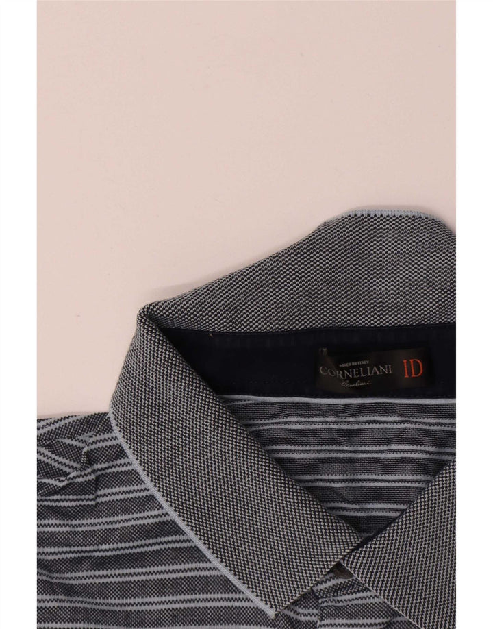 Corneliani Herren-Poloshirt IT 52, groß, blau gestreift, Polyester