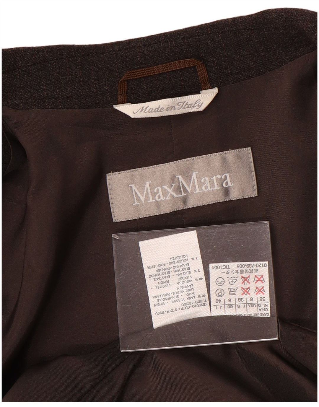 MAX MARA Damen-Blazerjacke mit 2 Knöpfen, UK 8, kleine braune Wolle