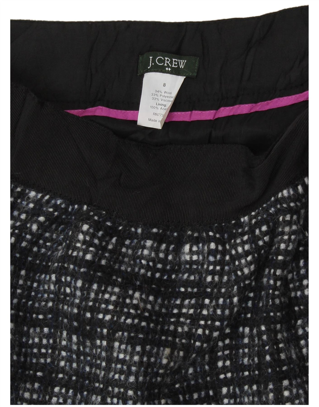 J. CREW Damen Minirock US 8 Medium W30 Schwarz karierte Wolle