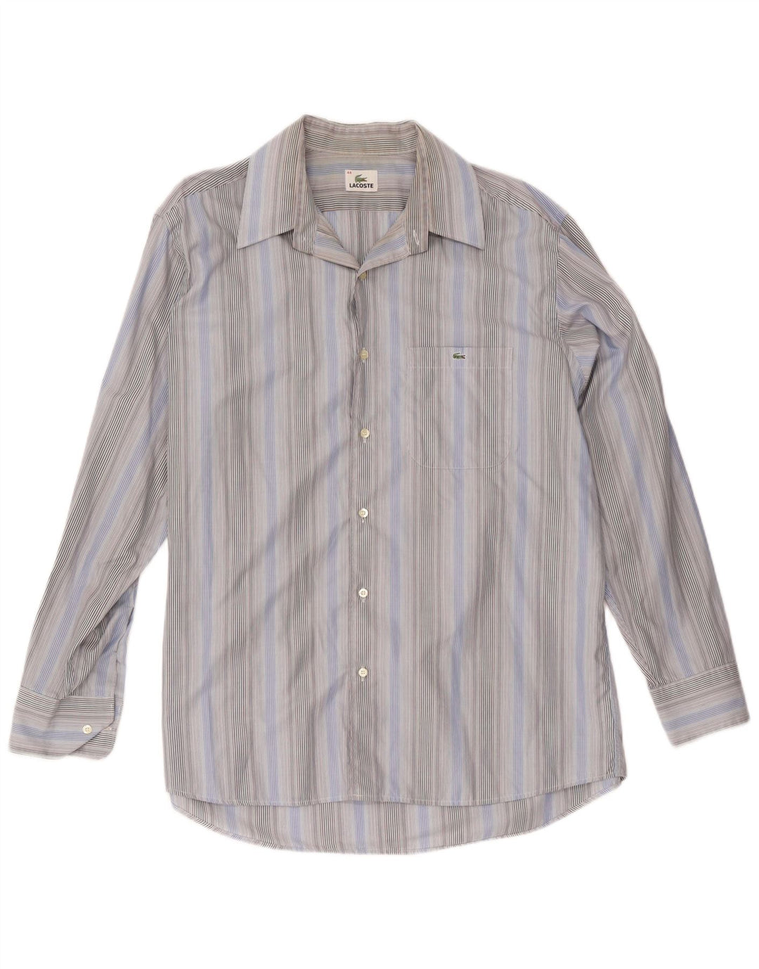 Lacoste Herrenhemd Größe 44 XL Blau gestreifte Baumwolle