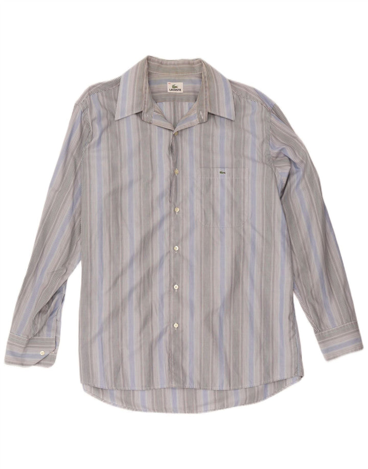 Lacoste Herrenhemd Größe 44 XL Blau gestreifte Baumwolle