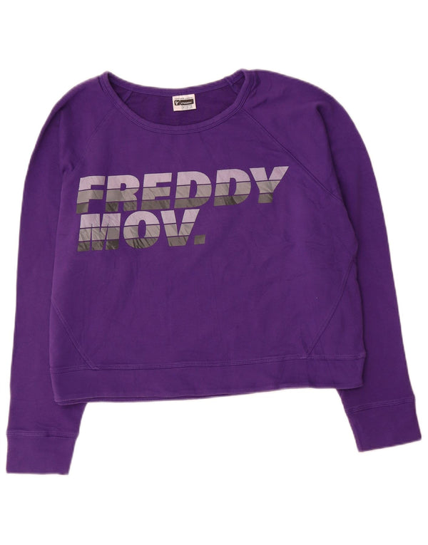 Freddy Damen Crop Graphic Sweatshirt Pullover UK 12 Medium Lila Baumwolle