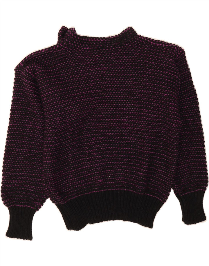 VINTAGE Womens Turtle Neck Jumper Sweater UK 14 Medium Purple Striped Vintage Vintage and Second-Hand Vintage from Messina Hembry 