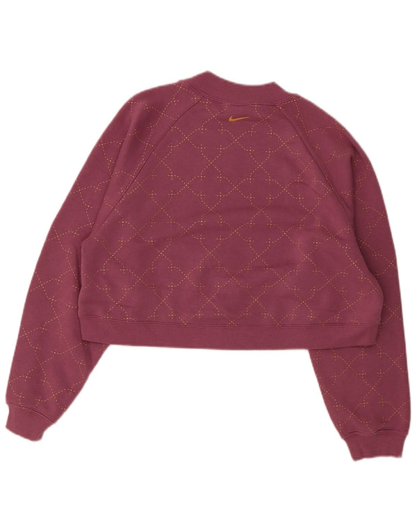 Nike Womens Crop Oversized Sweatshirt Pullover UK 6 XS Burgunderrot karierte Baumwolle