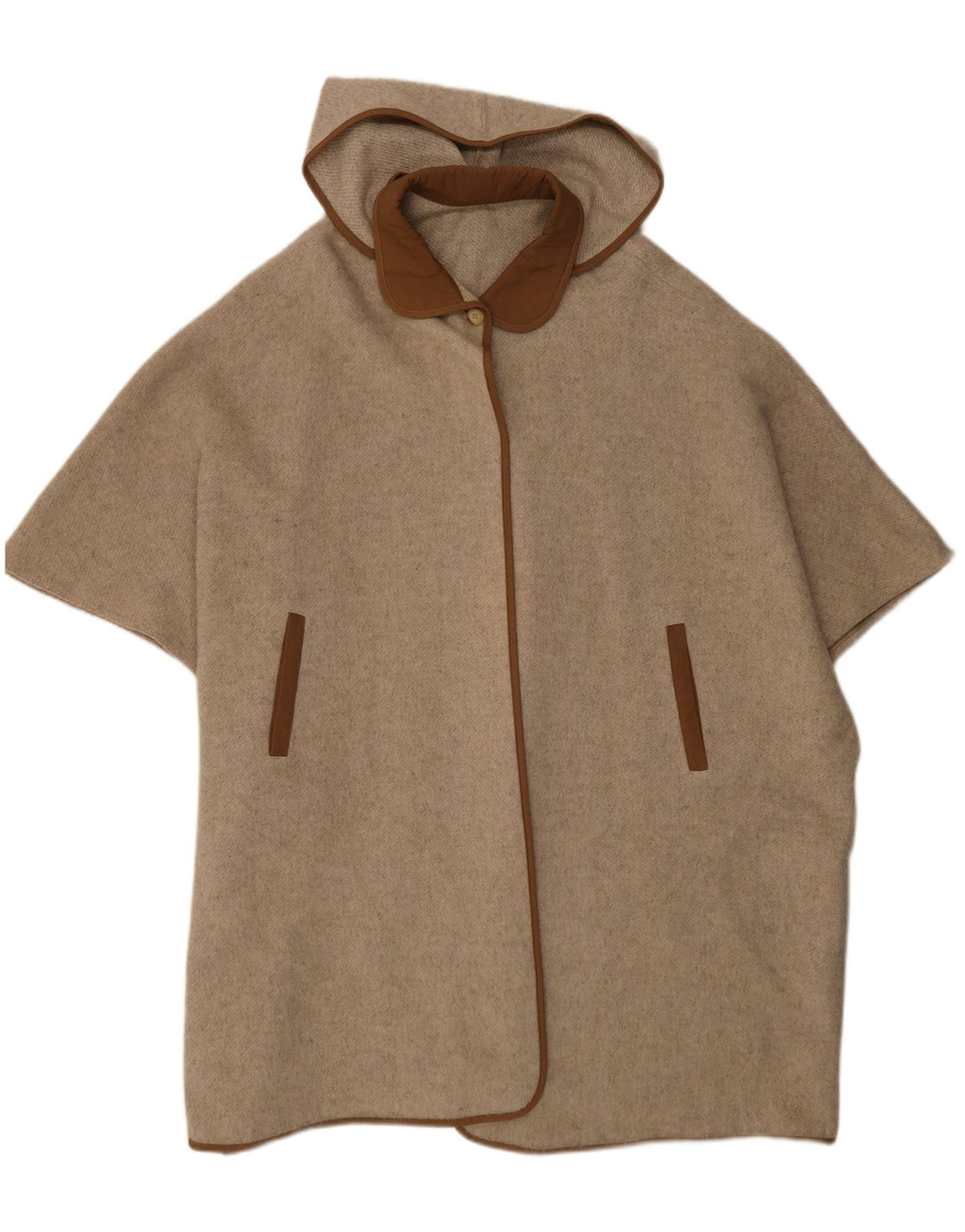 Vintage Damen-Ponchomantel mit Kapuze, Einheitsgröße, Beige, Farbblock