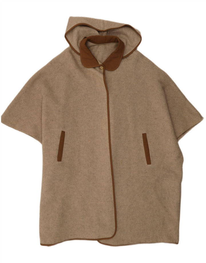 Vintage Damen-Ponchomantel mit Kapuze, Einheitsgröße, Beige, Farbblock