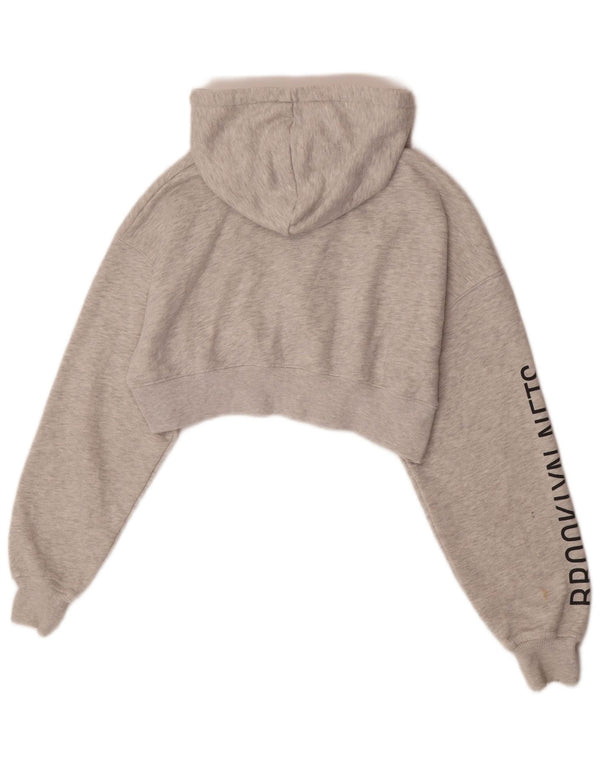 Pull & Bear Damen Crop Graphic Zip Hoodie Pullover UK 10 Small Grau meliert