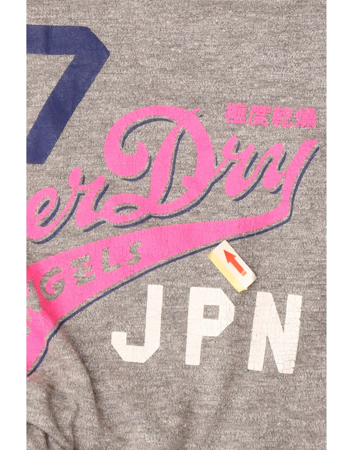 Superdry Damen Grafik-T-Shirt-Oberteil UK 14 Large Grau Baumwolle