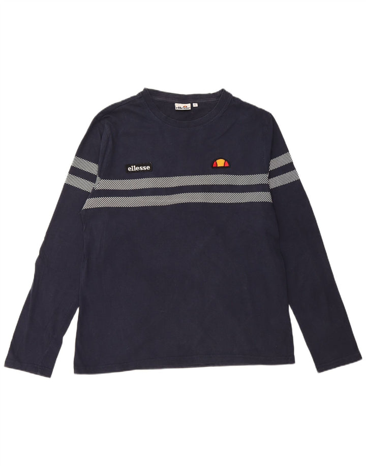 ELLESSE Damen-Oberteil, langärmlig, UK 44, Größe L, Marineblau, gestreift, Baumwolle