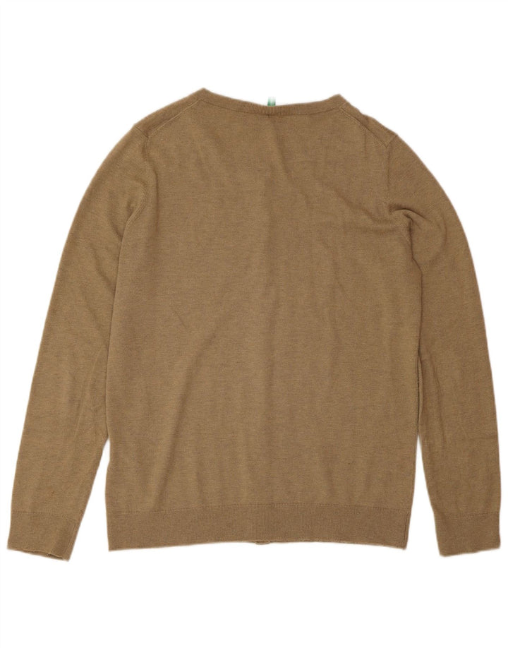 Benetton Damen-Cardigan-Pullover UK 12 Mittelbraunes Polyamid