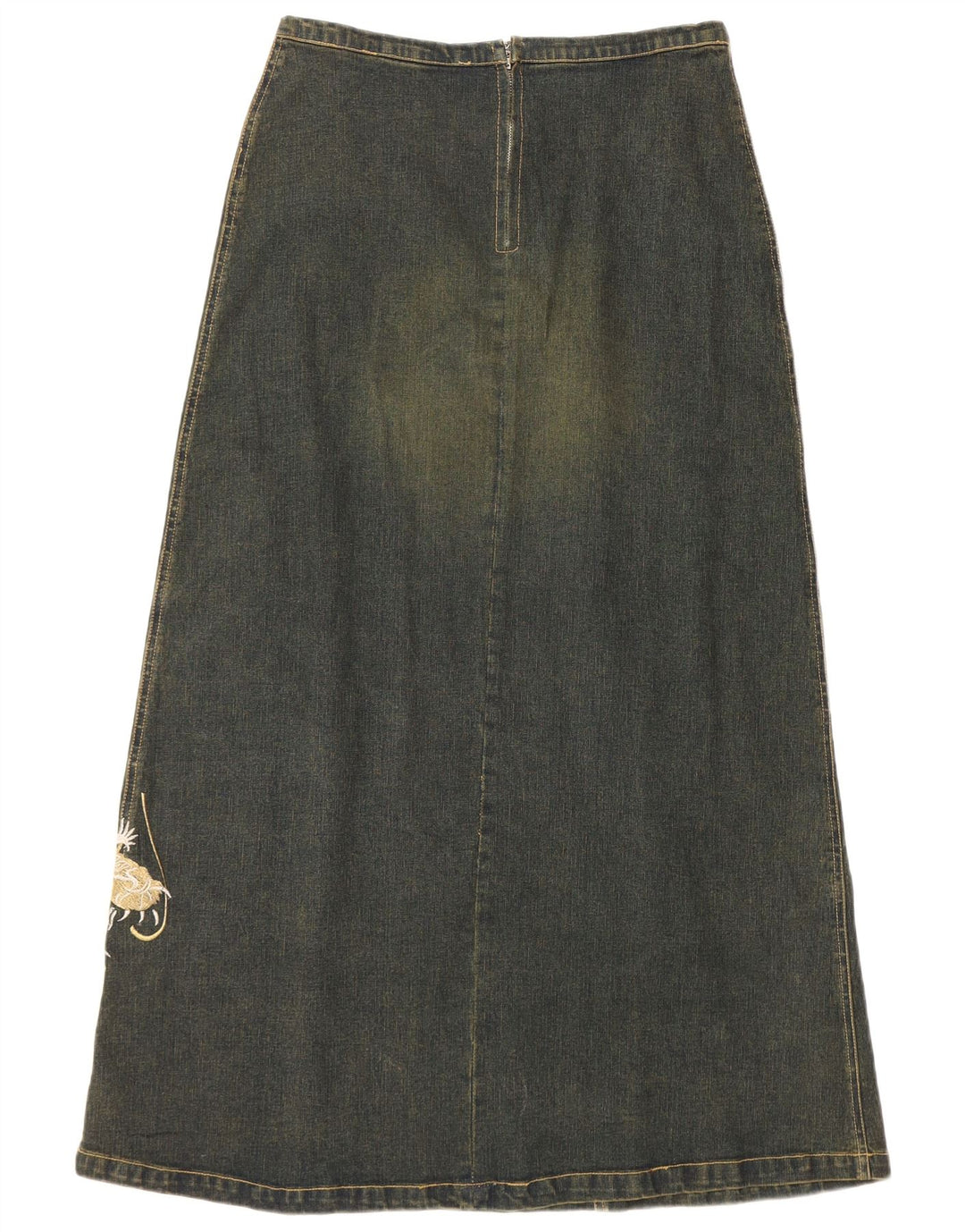 VINTAGE Grafischer Damen-Jeansrock UK 12 Medium W30 Blaue Baumwolle