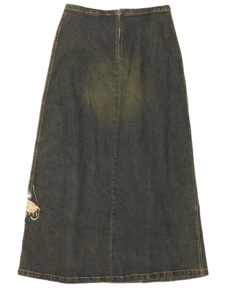 VINTAGE Grafischer Damen-Jeansrock UK 12 Medium W30 Blaue Baumwolle