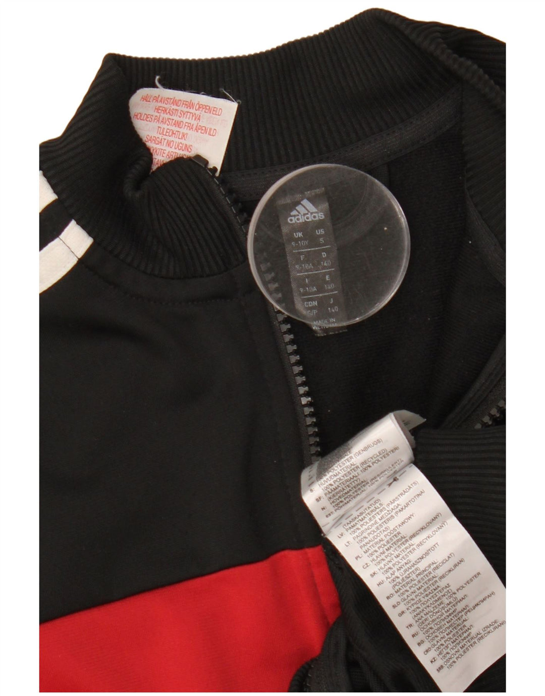ADIDAS Jungen-Trainingsanzug-Top-Jacke, 9–10 Jahre, schwarzes Farbblock-Polyester