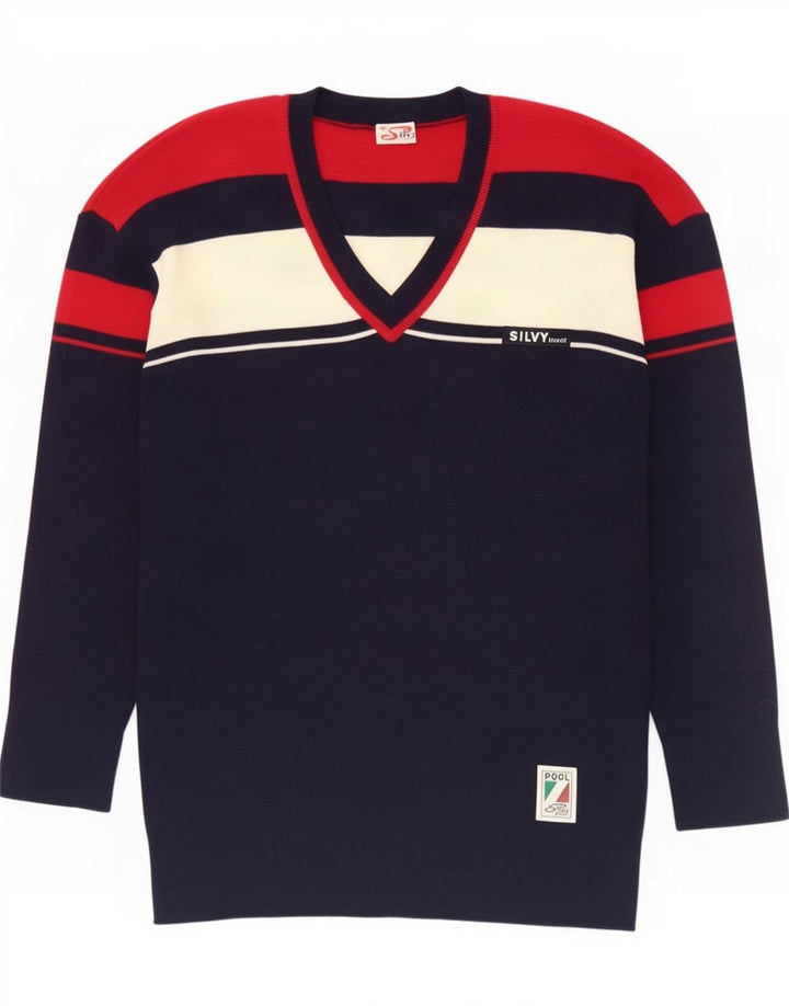 Silvy Herren-Pullover mit V-Ausschnitt IT 50 Medium Navy Blue Colourblock