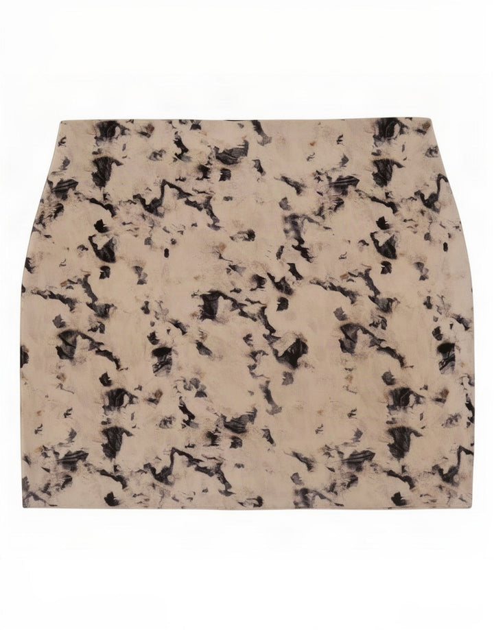 Zara Damen-Minirock mit abstraktem Muster, Größe L, W30, Beige