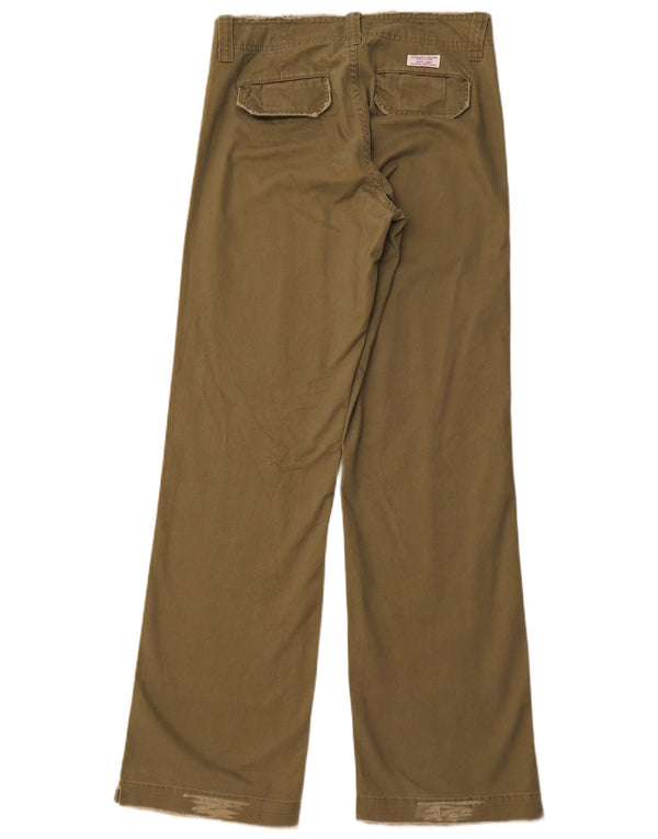 GUESS Damen Distressed Bootcut Chinohose W29 L33 Grüne Baumwolle