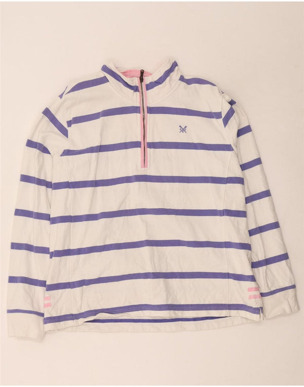 Crew Clothing Damen-Sweatshirt mit Reißverschluss am Hals, Gr. 42, Größe L, weiß gestreift