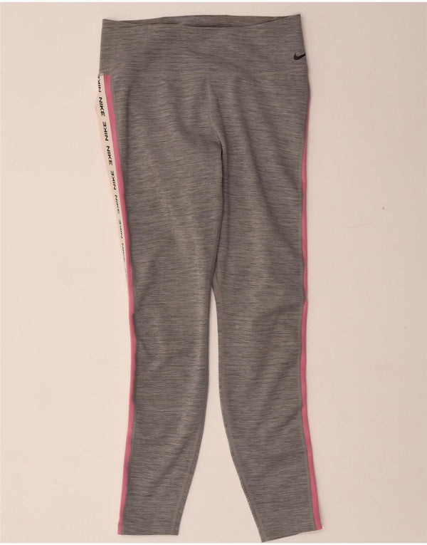 Nike Damen Dri Fit Graphic Leggings UK 12 Mittelgrau geflecktes Polyester