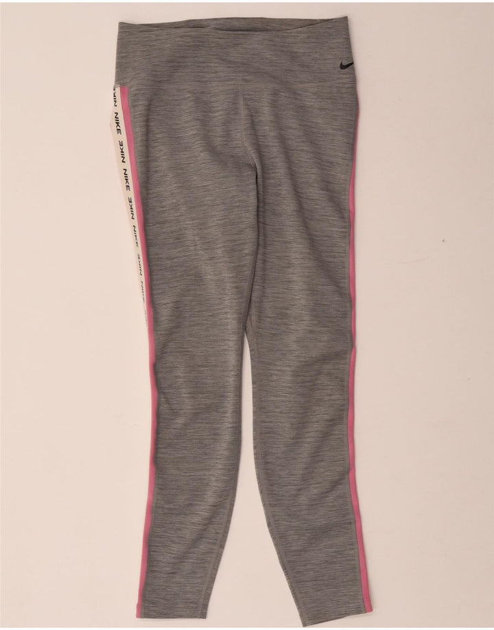 Nike Damen Dri Fit Graphic Leggings UK 12 Mittelgrau geflecktes Polyester