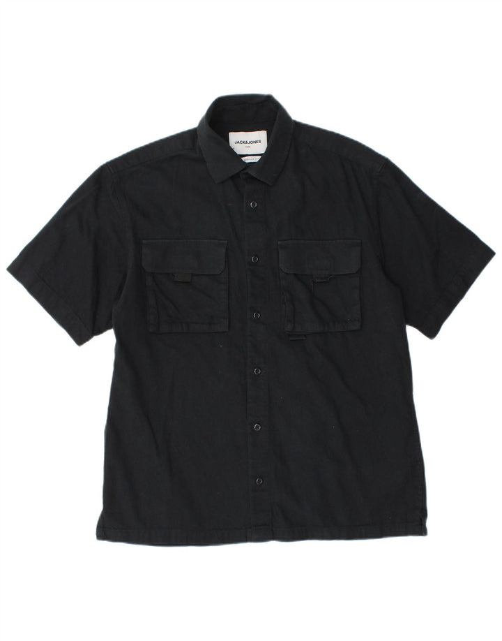 Jack & Jones Herren Regular Fit Kurzarmhemd Small Schwarz Baumwolle