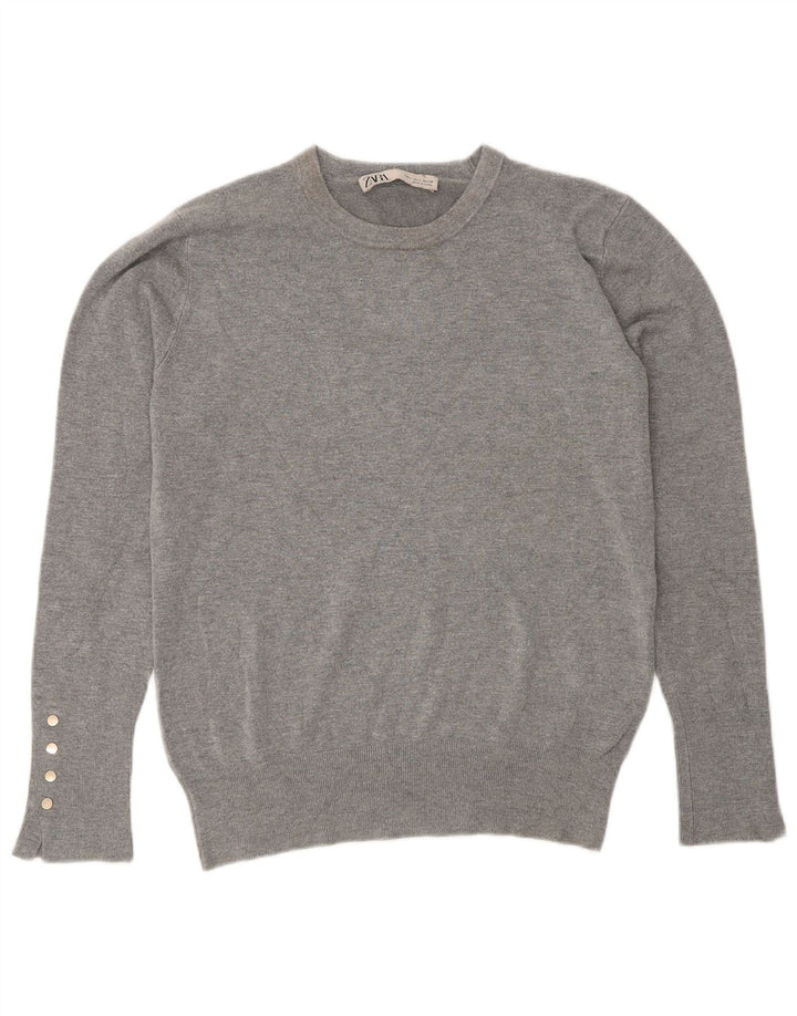 Zara Damen-Pullover mit Rundhalsausschnitt, Größe 44, Grau