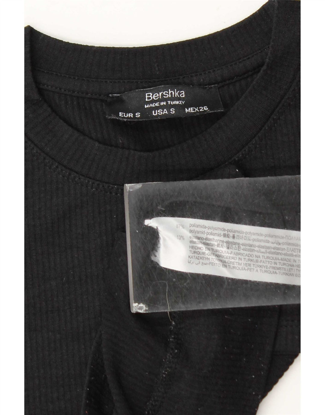 Bershka Damen Crop T-Shirt Top UK 10 Small Schwarz Polyamid