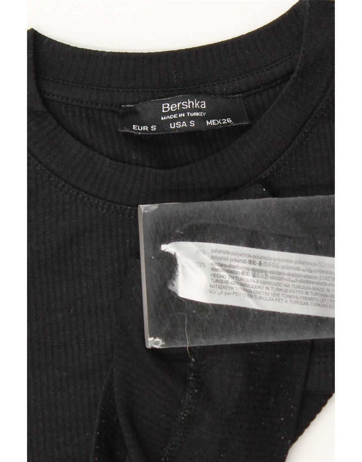 Bershka Damen Crop T-Shirt Top UK 10 Small Schwarz Polyamid
