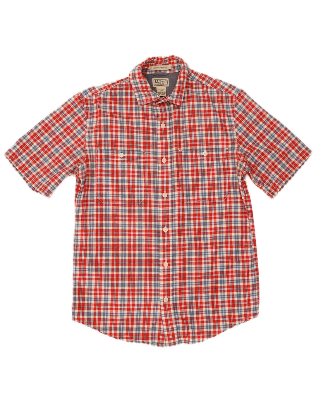 L.L.Bean Herren-Kurzarmhemd, klein, rot, kariert, Baumwolle