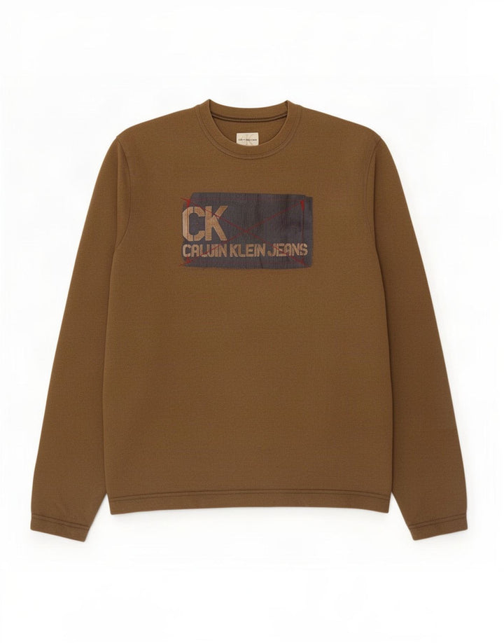 Calvin Klein Jeans Herren Grafik-Oberteil, langärmelig, mittelbraune Baumwolle