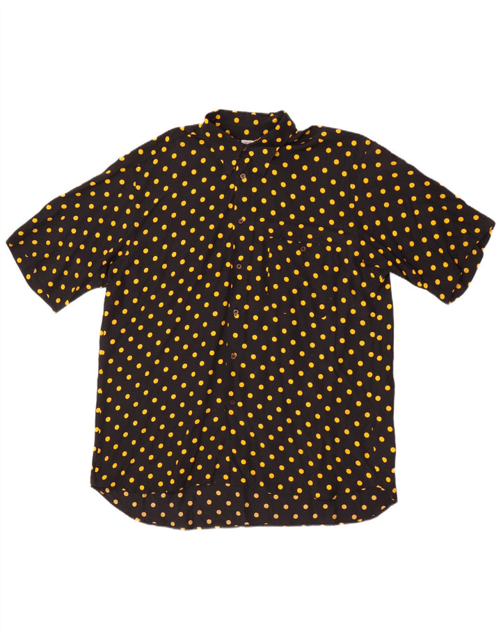 VINTAGE Herren Kurzarmhemd Medium Schwarz gepunktet