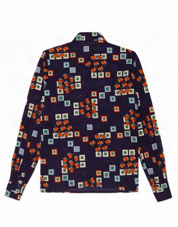 Vintage Damen Shirt IT 52 2XL Marineblau Geometrisch