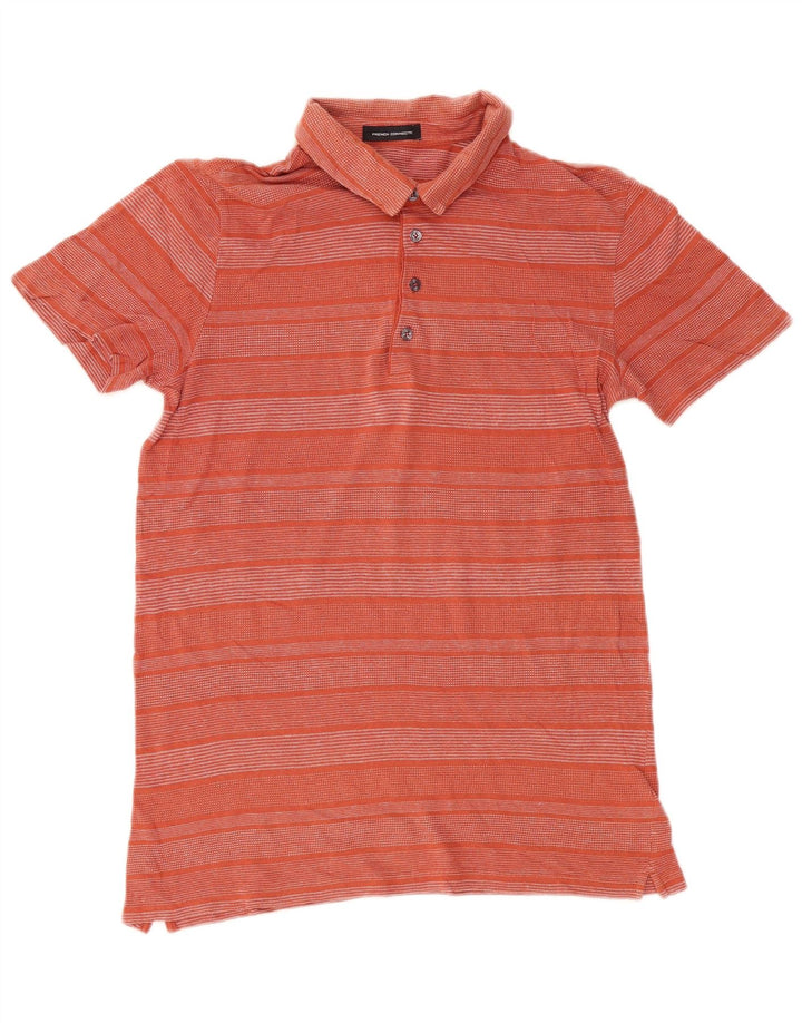 French Connection Herren-Poloshirt, groß, orange gestreift, Baumwolle