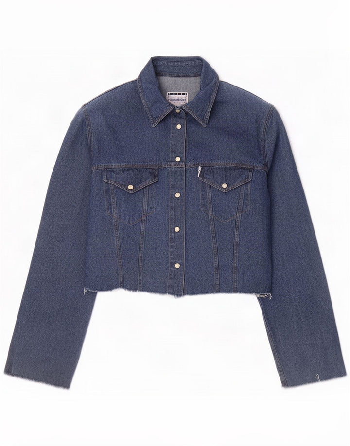 Vintage Damen Crop Denim Jacke UK 16 Large Blue