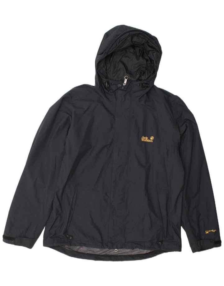 JACK WOLFSKIN Herren-Regenjacke mit Kapuze, UK 40/42, Größe L, Schwarz, Polyamid