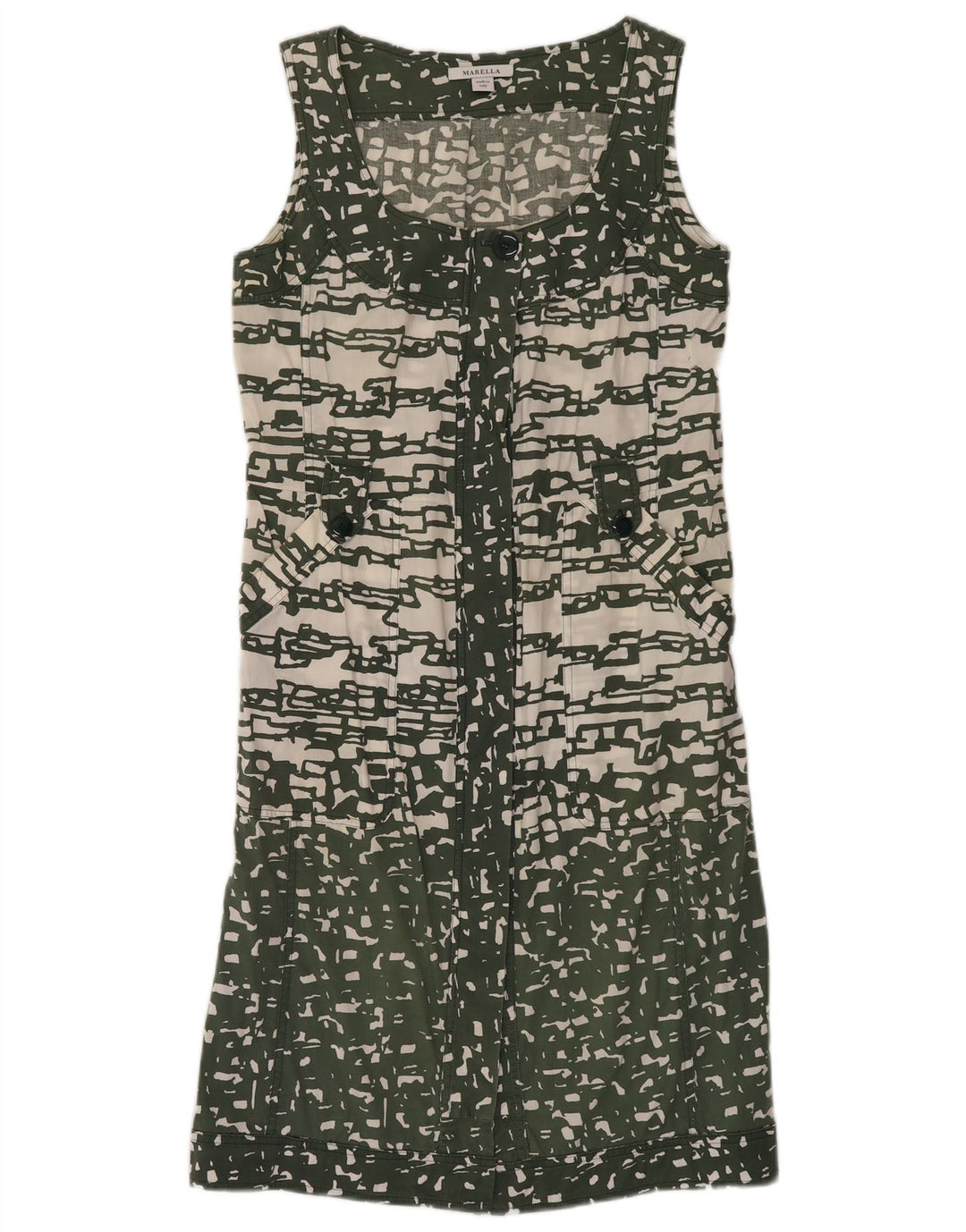 MARELLA Damen Ärmelloses Hemdkleid UK 12 Mittelgrün Geometrisch
