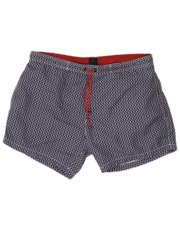 Hugo Boss Herren-Badeshorts mit grafischem Muster, mittleres Marineblau, geometrisches Polyester