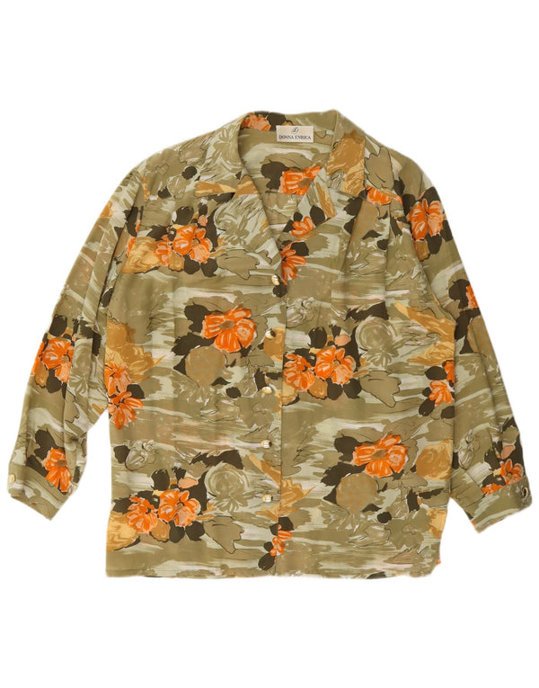 Donna Enrica Damen Hemdbluse UK 14 Large Khaki Floral