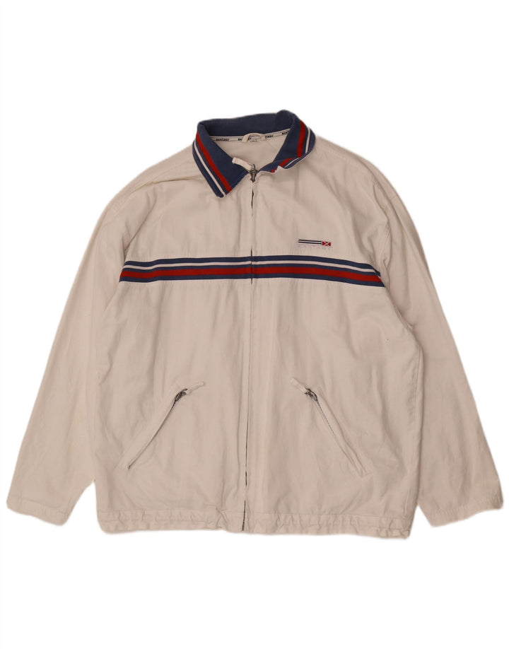 Vintage Herren-Trainingsanzug-Top-Jacke XL, weiße Colourblock-Baumwolle