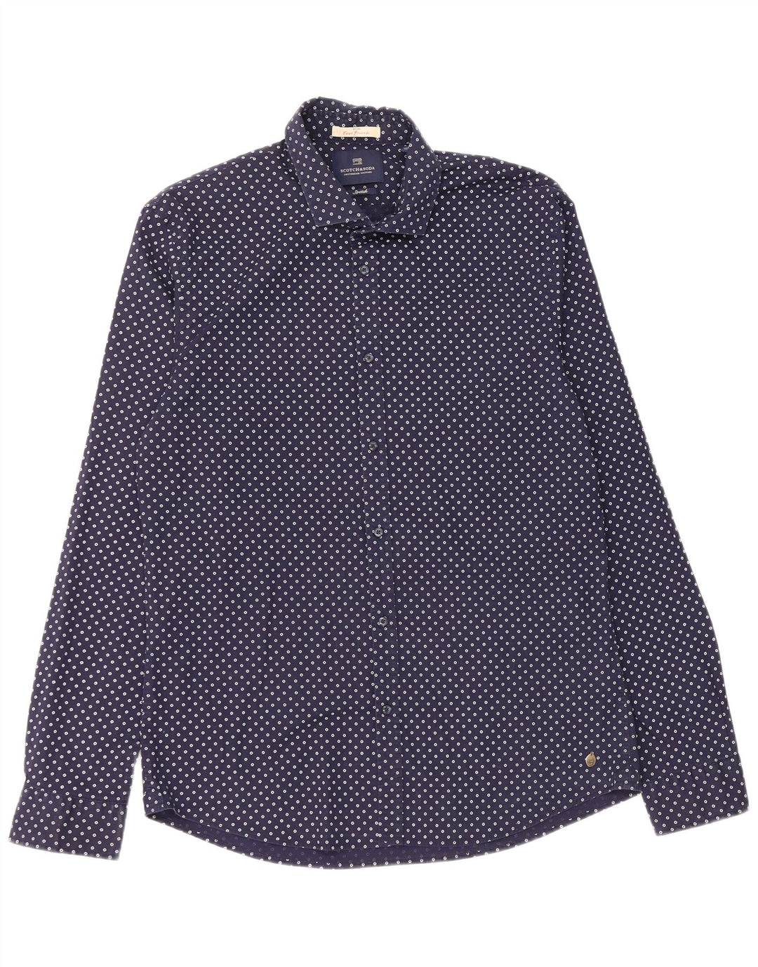 Scotch & Soda Herrenhemd XL Marineblau gepunktete Baumwolle