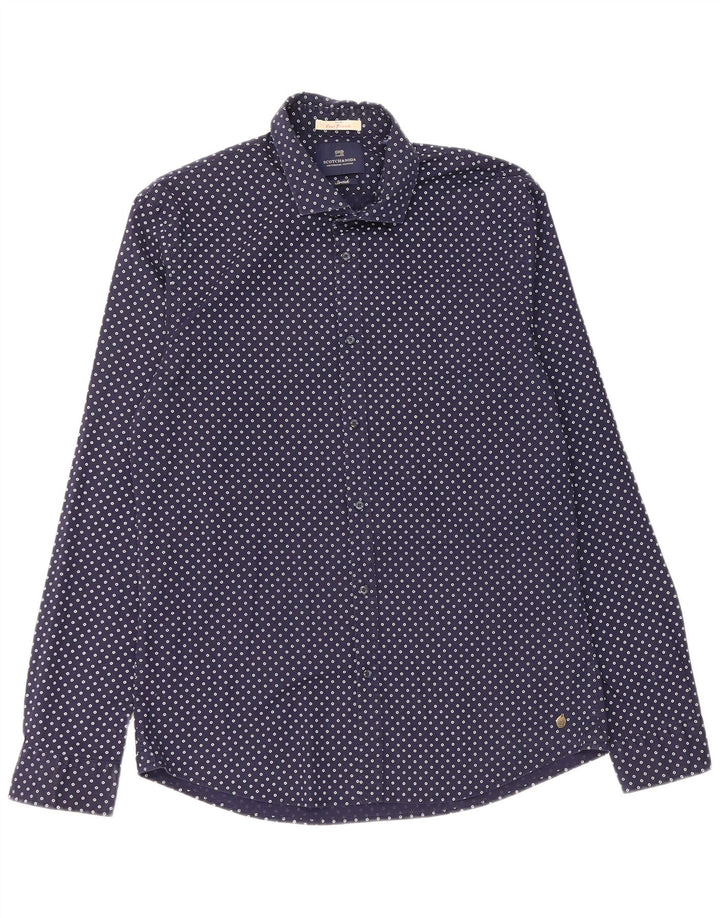 Scotch & Soda Herrenhemd XL Marineblau gepunktete Baumwolle