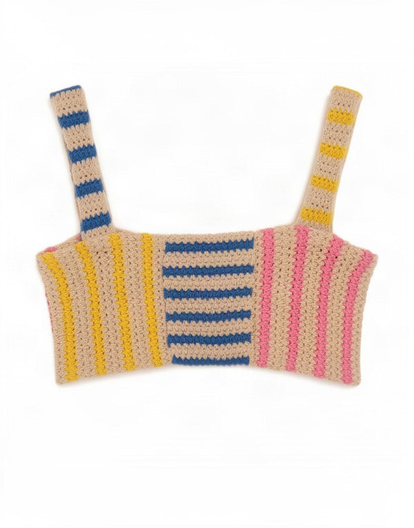 Zara Damen ärmelloses Strick-Crop-Top UK 10 Small Mehrfarbig gestreift