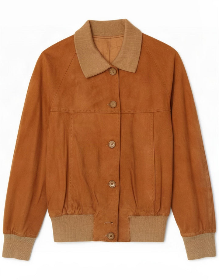 Vintage Damen Wildleder Bomberjacke UK 10 Small Brown Colourblock