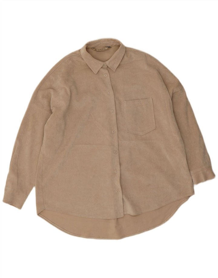 Zara Damen Übergroßes Cordhemd UK 10 Small Beige Polyester