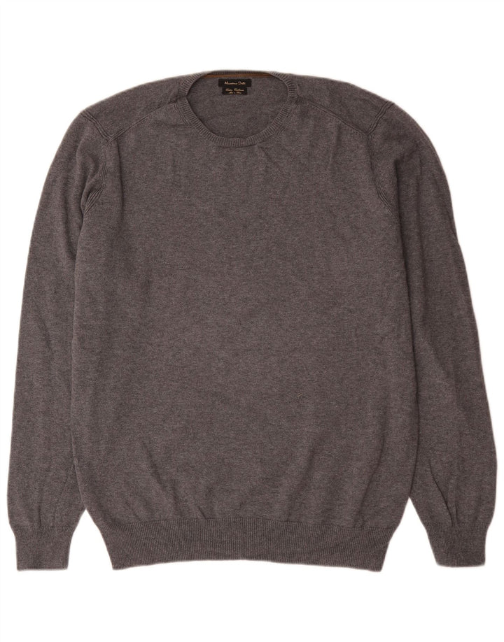 Massimo Dutti Herren-Pullover mit Rundhalsausschnitt, XL, graue Baumwolle